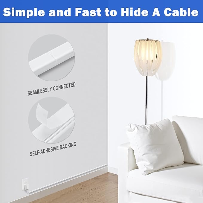 Cord Hider for One Wire, 102in Cable Hider Concealer, Paintable Wall Wire Covers, PVC Cable Management Raceway for A Thick Extension Cord, 6 x L17in W0.59 H0.4in, Beige