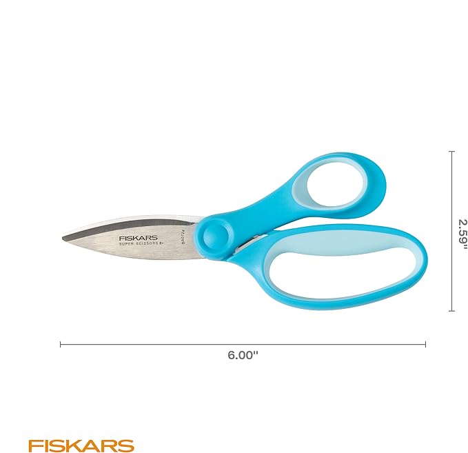 Fiskars Kids Super Scissors – Cutting Power for Cardboard, Foam, Felt & More with SoftGrip Handles, For Crafting and School Supplies, 6 inches