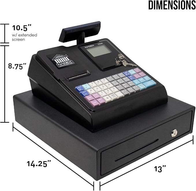 Nadex CR360 Cash Register, 4700 Lookups 50 Dept 50 Clerks, Quick Load Thermal Printer, Compact Size, Cash and Coin Drawer, Black