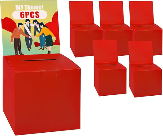 Uniclife 6 Pack Ballot Box with Slot 6" x 6" x 6" Suggestion Box Raffle Boxes Donation Boxes for Fundraising Red Cardboard Boxes with Removable Header for Business Voting Collecting Card Contest