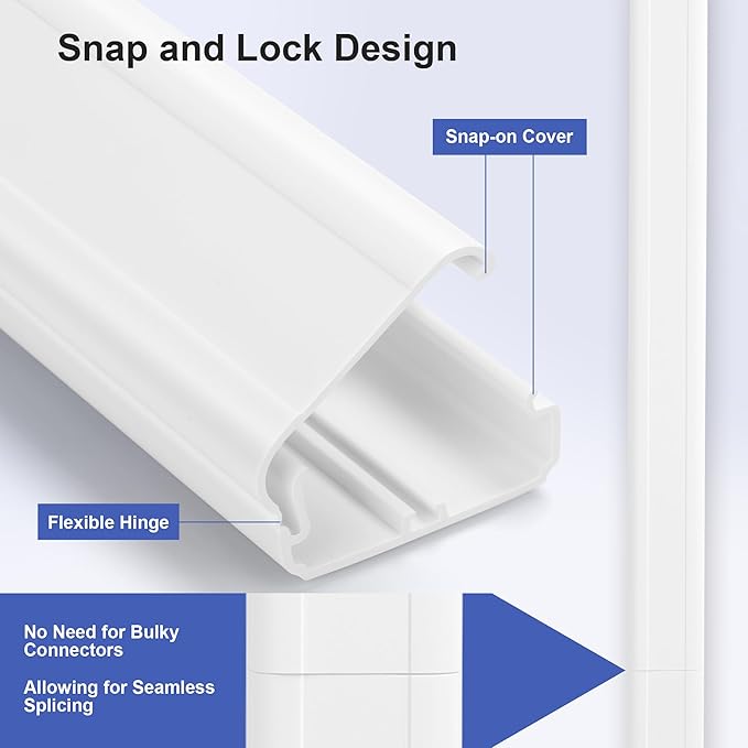 39in Cord Covers for Wires on Wall, YCLYC Wall Cord Cover, Large TV Cable Hider Wall Kit, White TV Cord Hider for Wall Mounted TV, Electrical Cable Raceway Cord Organizer, 3 X L13in W1.2 H0.7