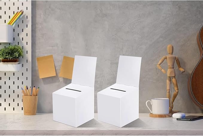 Raffle Boxes Ballot Box for Fundraising,Cardboard Box with Slot for Ticket and Removable Header Donation Boxes for Collecting Business Card Voting Contest (White 40 PCS, 6×6×6inch)