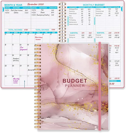 Budget Planner - Monthly Budget Book with Expense Tracker Notebook, Undated 12 Month Bill Organizer & Finance Planner to Manage Your Money, Account Book with Colorful Tabs, 8" x 9.5", Pink Watercolor