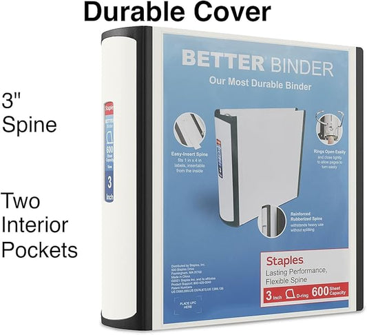 Staples 702879 Better 3-Inch D 3-Ring View Binder White (15125-Cc)