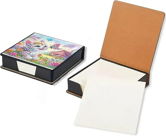 Cat Diamond Painting Kit Note Box,Animal Memo Paper Storage Box Diamond Art,Sticky Note Holder Diamond Art,Diamond Painting Memo Pad for Office Desk. (Cat)