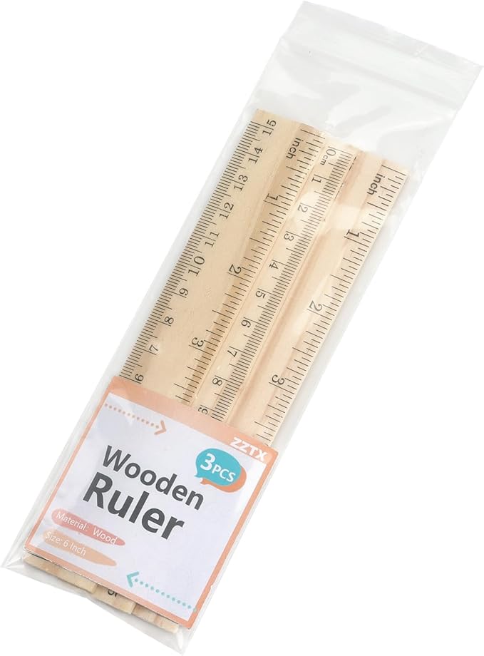ZZTX 3 Pack Wooden Ruler 6 Inch Rulers Bulk Wood Measuring Ruler for Students Office School Supplies 2 Scale (15 cm)