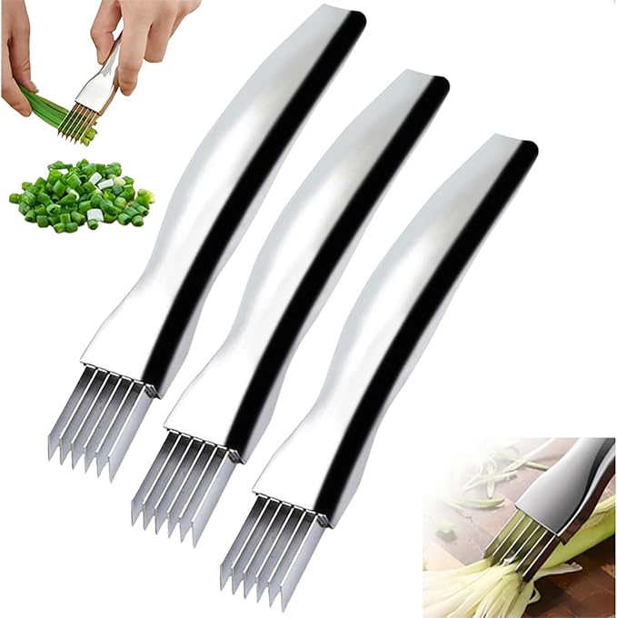 Shred Silk The Knife, 2025 Upgrade Green Onion Cutter Stainless Steel Chopped Kitchen Slicing Tool Cutter for Vegetables Onion Garlic, Multifunctional Kitchen Food Vegetable Cutter (3Pack)
