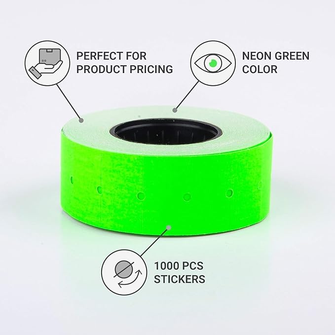(10 Rolls - 10000 pcs) 0.82" x 0.47" (21 x 12 mm) Green Paper Sticker Price Gun Pricemarker Labels MX-5500 (Green)