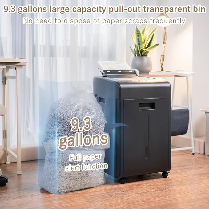 Commercial Autofeed Paper Shredder: 200 Sheets P-5 Micro Cut Shreds CDs/Cards/Staples 60-Min Continuous Run Anti-Jam 9.3 Gal Bin Quiet Heavy Duty for Home Office School Business - Black