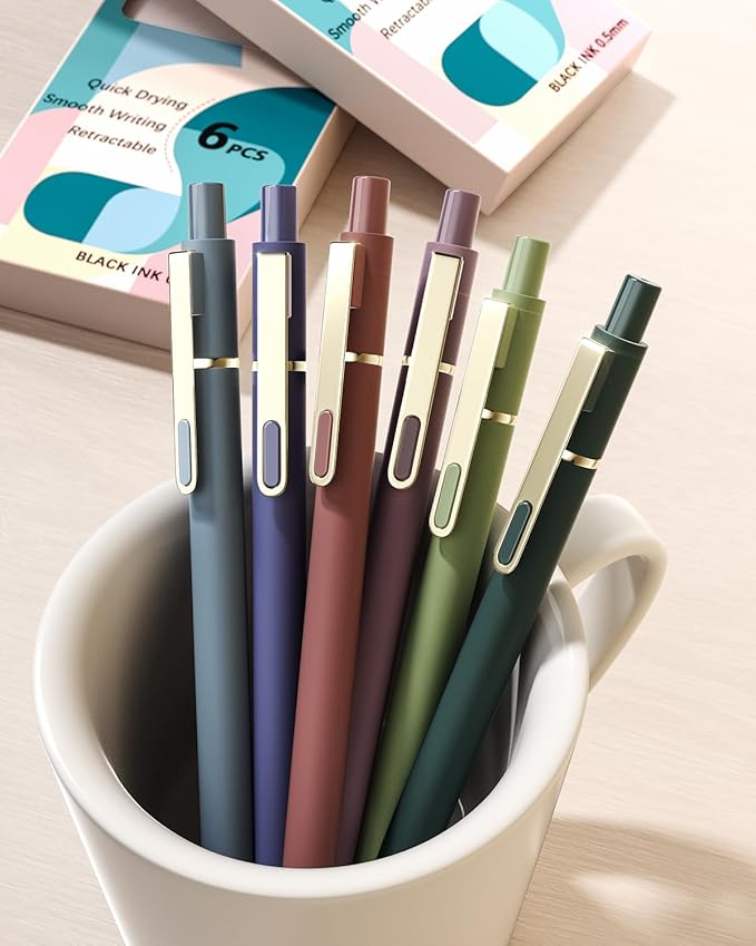 SUNEE Gel Pens, 6 Pack 0.5mm Pens Fine Point Smooth Writing Pens with Quick-Dry Black Ink, Cute Aesthetic School Office Note-Taking Pens for Journaling - Vintage
