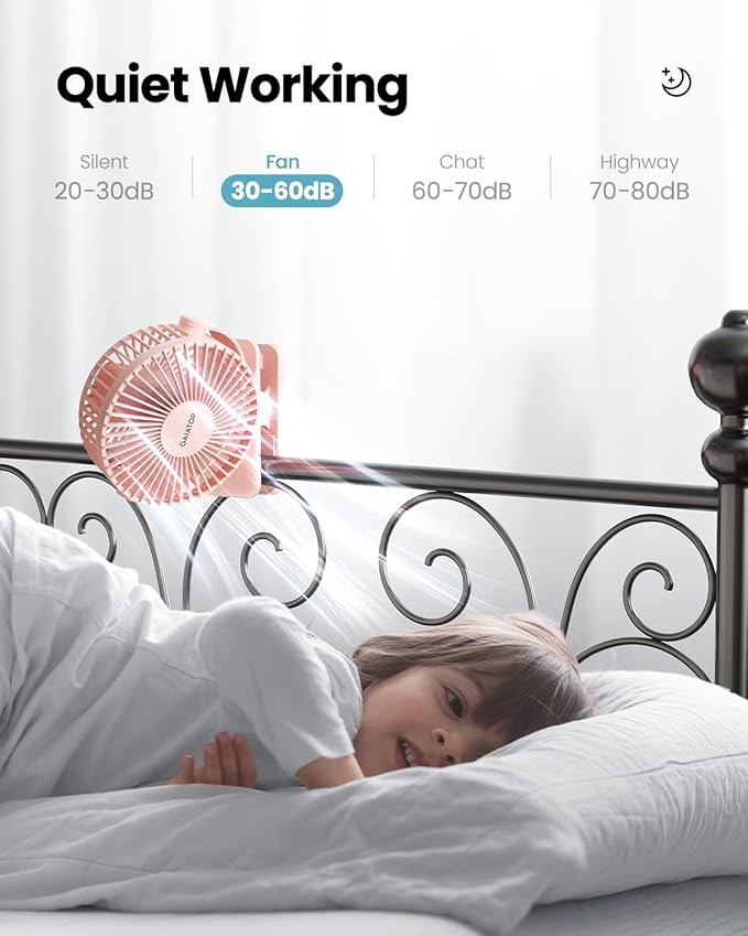 Gaiatop Portable Clip on Fan Battery Operated, Small Powerful 3 Speed Quiet 360° Rotate, USB Rechargeable Mini Personal Cooling Fan for Desk Table Home Office Stroller Camping Women Gifts Pink