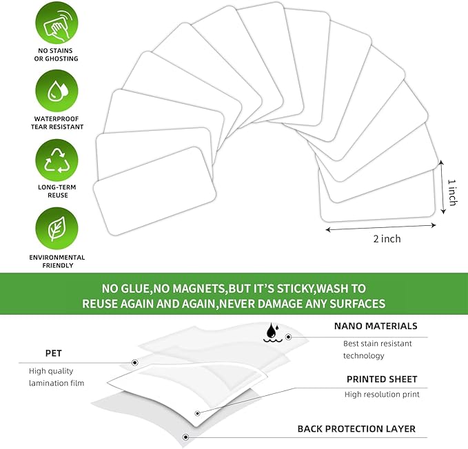 SVNOOC Multi-Use Removable Dry Erase Labels Stickers, White, 84pcs Reusable Sticky Notes (1 * 2 inches White)