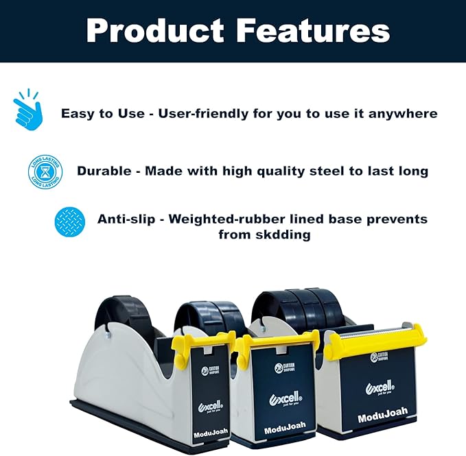 MDJ Excell Premium Steel 3 inch Core Metal Multi-Roll Desktop Tape Dispenser for Masking, Packing, Shipping, Packaging, and Painter (1-inch Wide)