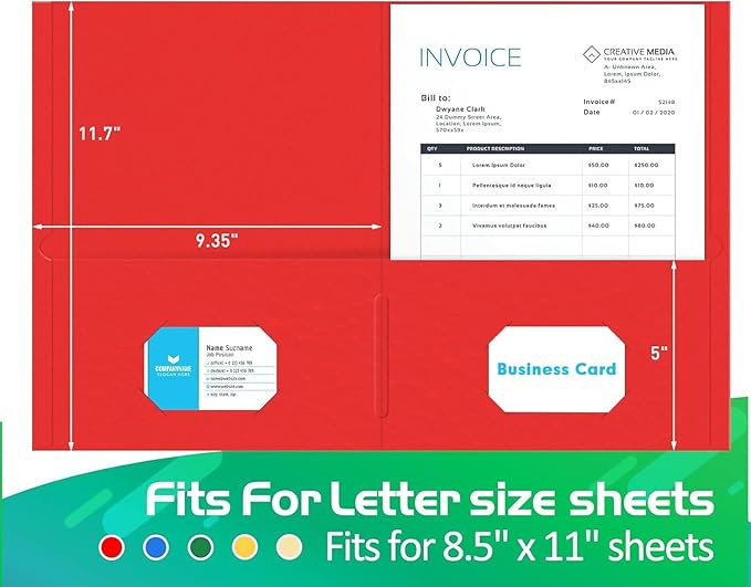 Two Pocket Folder, HERKKA 125 Pack 2 Pocket Folders with Business Card Slot, Letter Size Paper Folders Designed for Office and Classroom Use, Assorted 5 Colors