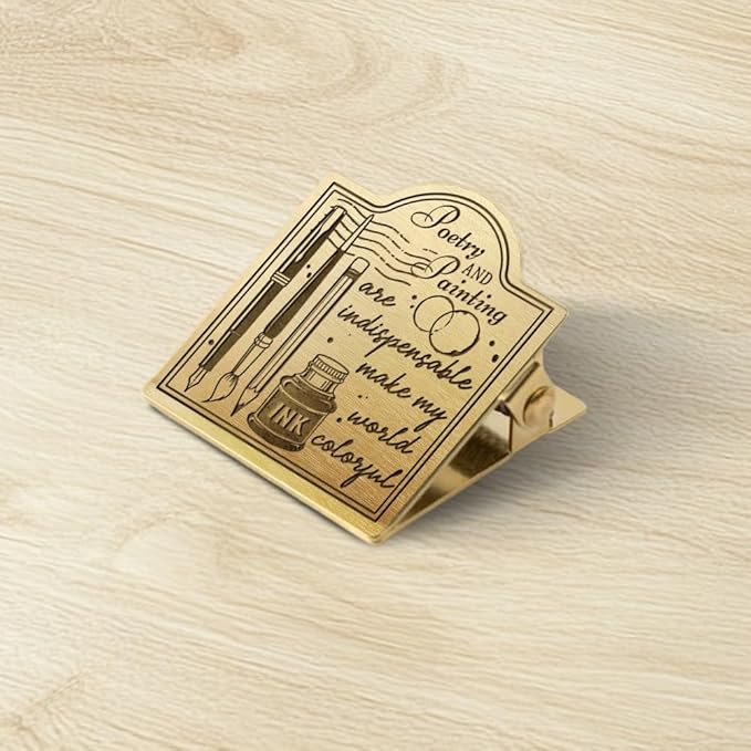 ANATTASOUL Journal Clip Vintage Pen Paintbrush and Pencil Metal Travelers Notebook Clip, Decorative Heavy Duty Brass Journal Page Holder Clips for Book, Paper, Bookmark