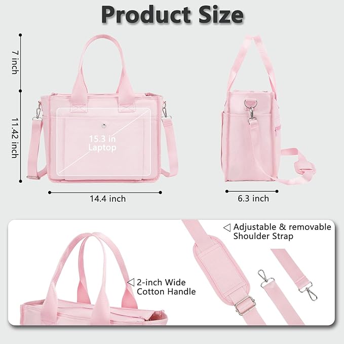 Large Canvas Tote Bag for Women with Zipper & Compartments, Crossbody Laptop Bags for Work College Travel