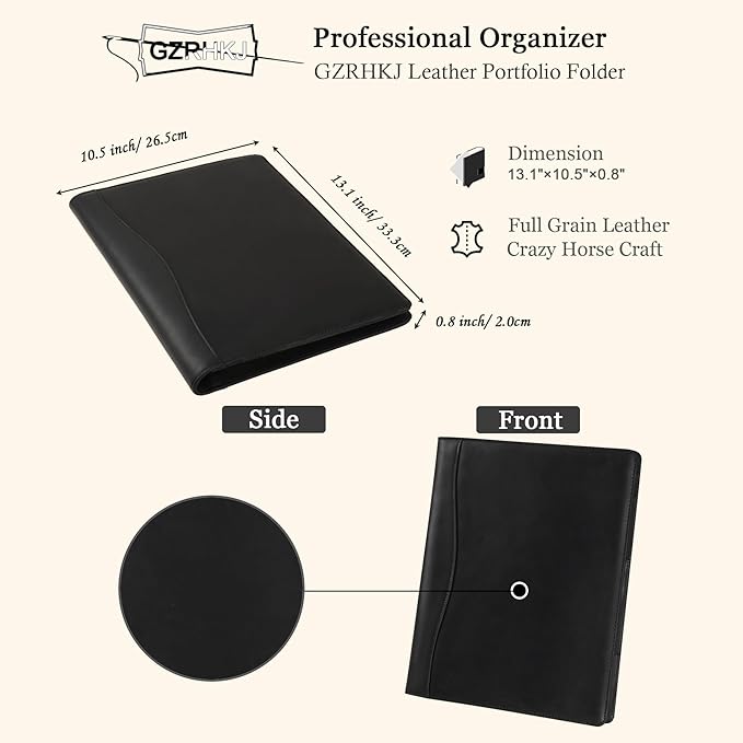 Genuine Leather Portfolio Folder, Business Slim Portfolio Folio Organizer, Resume Folder, A4 Document Folder, Legal Pad Padfolio for Men & Women