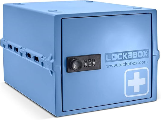 Lockabox One™ | Premium Medicine Lock Box | Medium Medication Lock Box With Code For Medicines, Vitamins & Supplements | External Size 12 x 8 x 6.6 inches (Medi Blue)