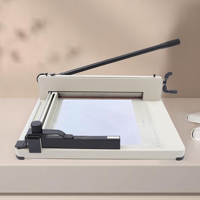 Heavy Duty Paper Cutter 17 Inch Heavy Duty Guillotine Paper Cutter with Metal Base A3 Large Industrial Guillotine Office Home School Shop Stacking Paper Cutter for Cardstock, Card, Leather White