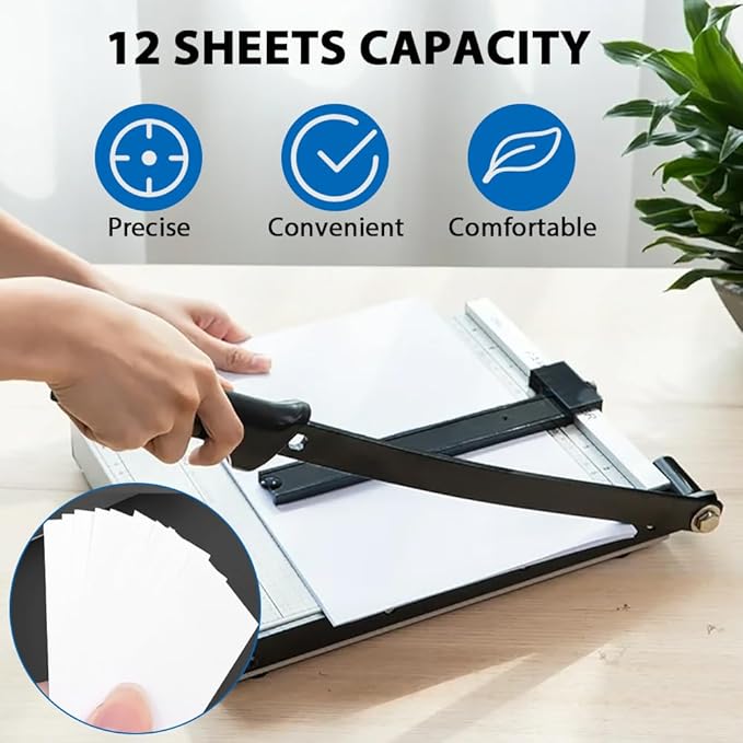 Paper Cutter,21" B3 Stack Paper Trimmer,Heavy Duty Metal Base Paper Slicer with Safety Guard and Blade Lock,Guard Rail Paper Press Tool,12-Sheet Capacity for Standard Cutting of Paper, Photos, Labels