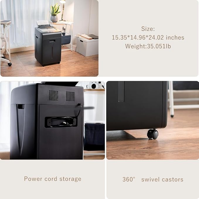 Commercial Autofeed Paper Shredder: 200 Sheets P-5 Micro Cut Shreds CDs/Cards/Staples 60-Min Continuous Run Anti-Jam 9.3 Gal Bin Quiet Heavy Duty for Home Office School Business - Black