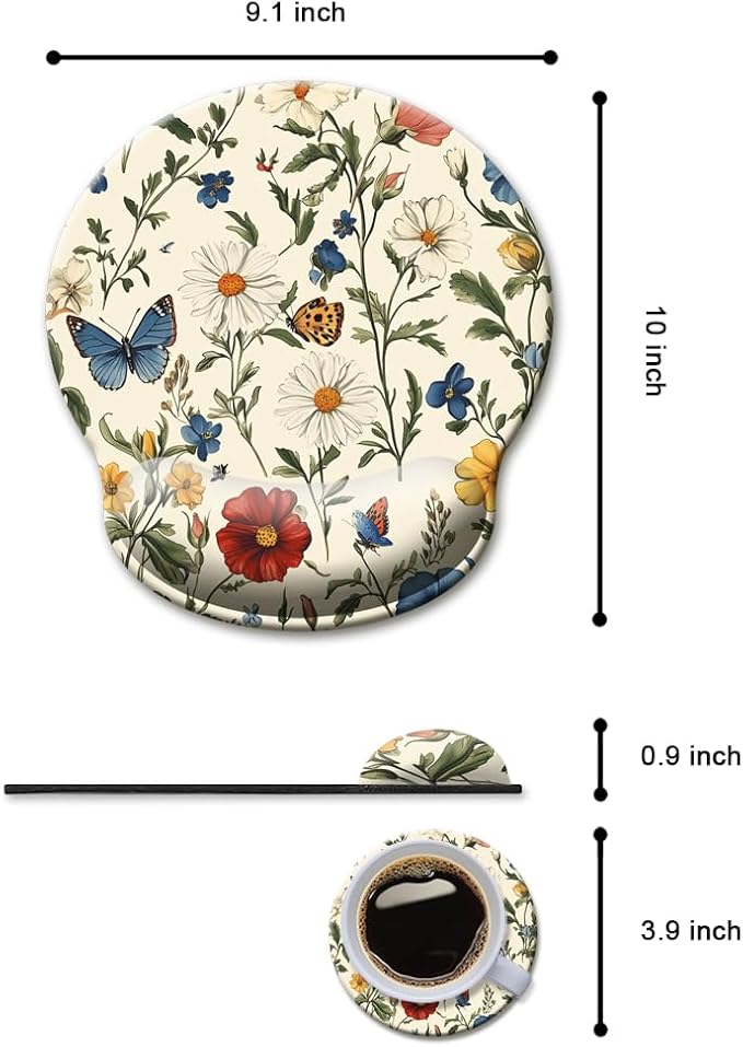 HOPONY Mouse Pad with Wrist Rest,Ergonomic Mouse Pads Wrist Support for Desk,Large Mousepad for Wireless Mouse Gaming Laptop Work Home Desk Accessories Office Supplies Decor,9 x 10 in,Butterfly Floral