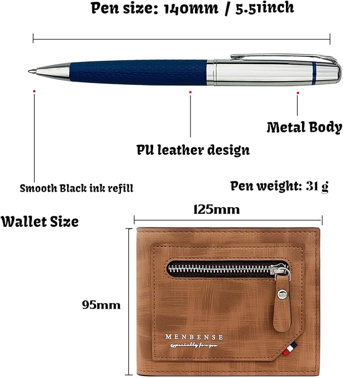 Yastar Customised Pens with a Wallet - Souvenir Gift Set with Gift box 2 extra Black Refills Engrave any Message on the Pen Gift for Christmas Father's day Graduation Wedding Gifts