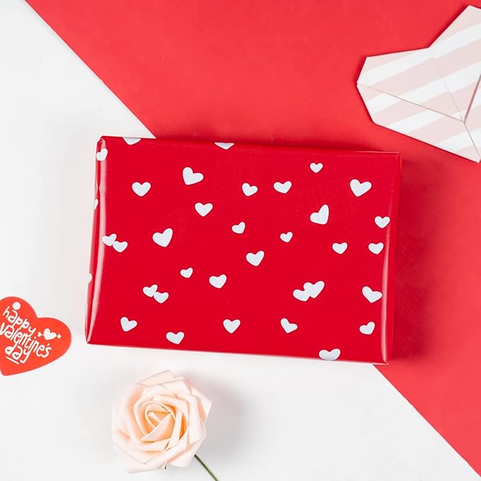 WRAPAHOLIC Reversible Jumbo Valentine's Day Wrapping Paper Roll - 30 Inch X 100 Feet Red Sweet Heart Wrapping Paper for Wedding, Valentine's Day, Mother's Day, Bridal Shower