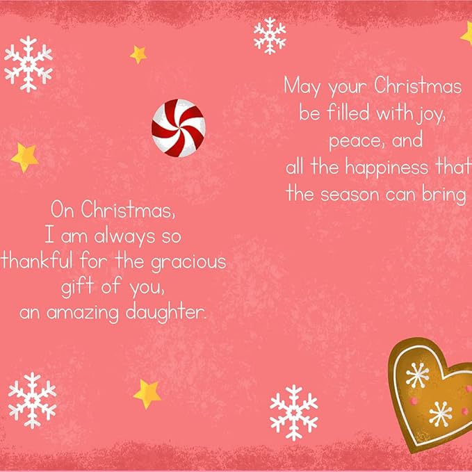 Prime Greetings Daughter Christmas Card, Made in America, Eco-Friendly, Thick Card Stock with Premium Envelope 5in x 7.75in, Packaged in Protective Mailer