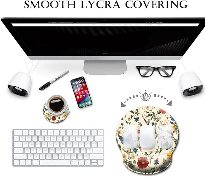 HOPONY Mouse Pad with Wrist Rest,Ergonomic Mouse Pads Wrist Support for Desk,Large Mousepad for Wireless Mouse Gaming Laptop Work Home Desk Accessories Office Supplies Decor,9 x 10 in,Butterfly Floral