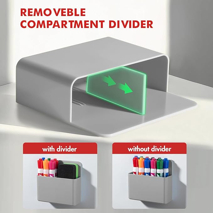 BEYGORM 2 Pack Plastic Magnetic Pen Holder for Refrigerator, Dry Erase Marker Holder for Whiteboard，Magnet School Locker Organizer Accessories, Pencil Cup, Pen Caddy, Classroom Organization(Grey)