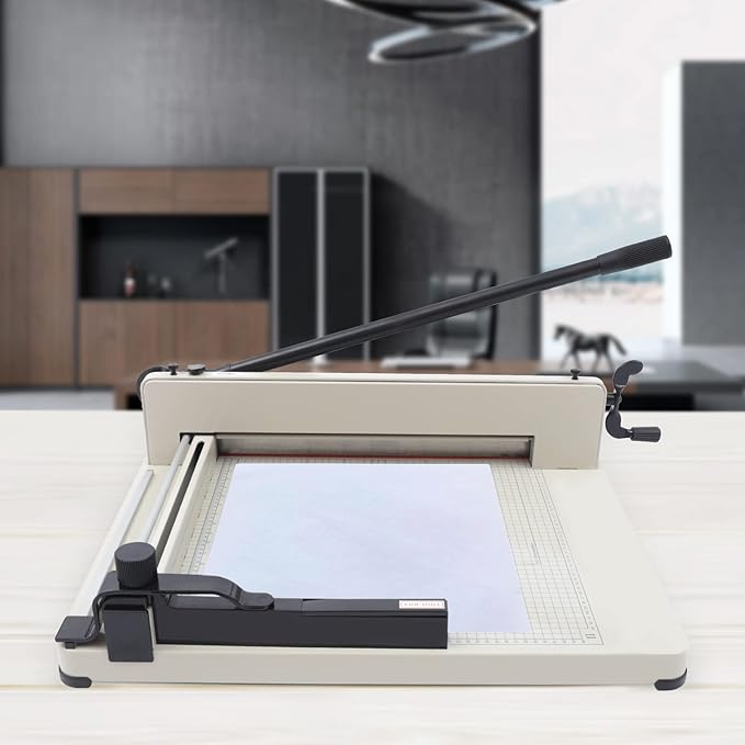 Heavy Duty Paper Cutter 17 Inch Heavy Duty Guillotine Paper Cutter with Metal Base A3 Large Industrial Guillotine Office Home School Shop Stacking Paper Cutter for Cardstock, Card, Leather White