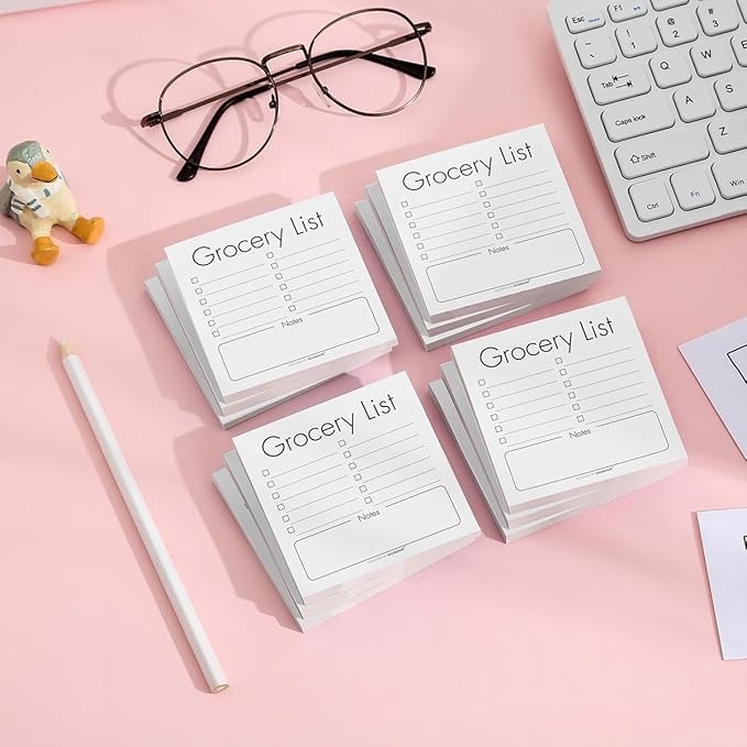 Grocery List Notepads for Fridge 4 Pack/200 Sheets 3x3 Sticky Notes Set, High-Adhesive Productivity Planner Pads for Check List Notebooks for Journal Office School Home, Bulk Stationery Gift