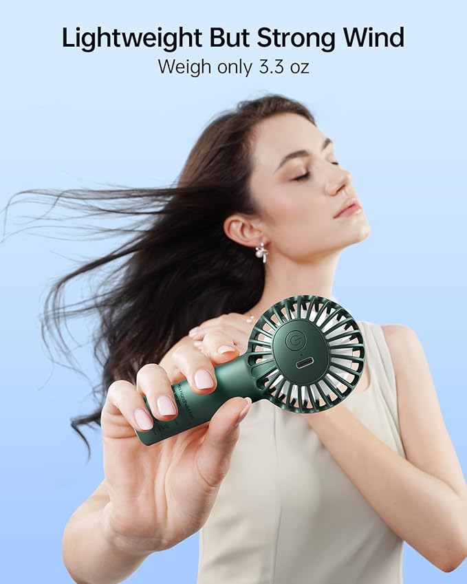 SWEETFULL Mini Portable Fan - Rechargeable Handheld Fan, 3 Speeds Personal Small Hand Gifts for Travel Essentials, Lash, Makeup, Eyelash, Kids, Girls, Women - USB, Cute Design Dark Green