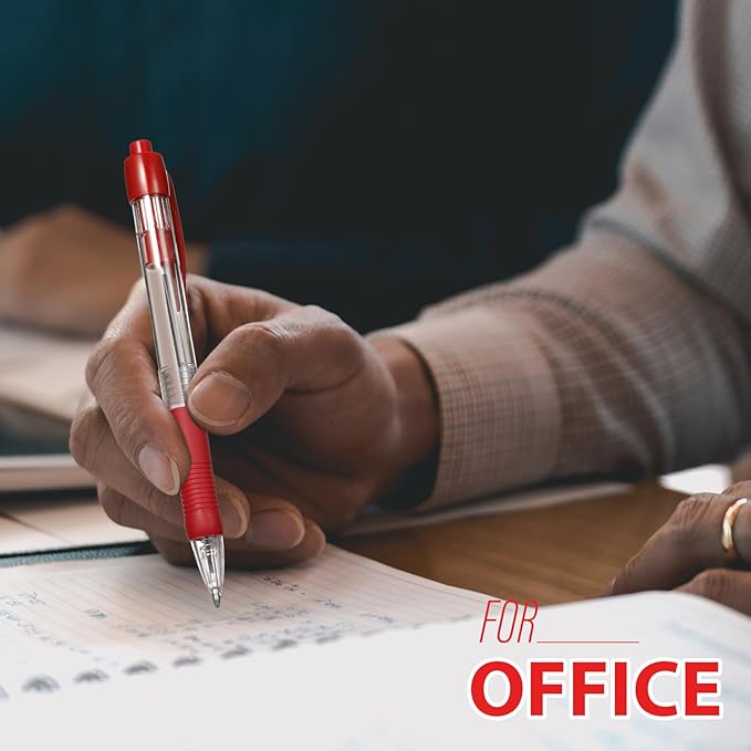 Fainne 200 Pack Retractable Ballpoint Pen 1.0 mm Medium Point Refillable Smooth Click Writing Pens With Grip for Work Journal Writing Office School Supplies (Red Ink)