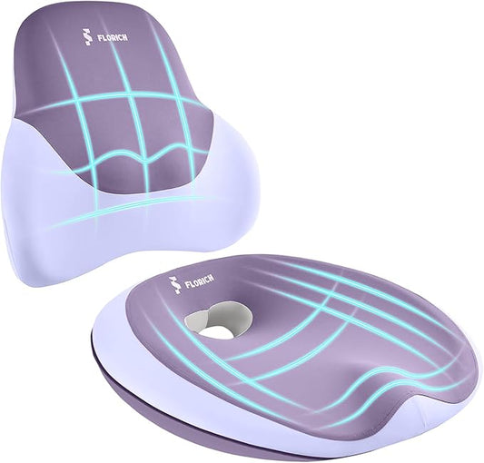 FLORICH Seat Cushion Lumbar Support Pillow for Office Chair, Car Lower Back Support, Ergonomic Desk Chair Pillow for Butt and Back Support of Memory Foam Seat Pad(Purple)