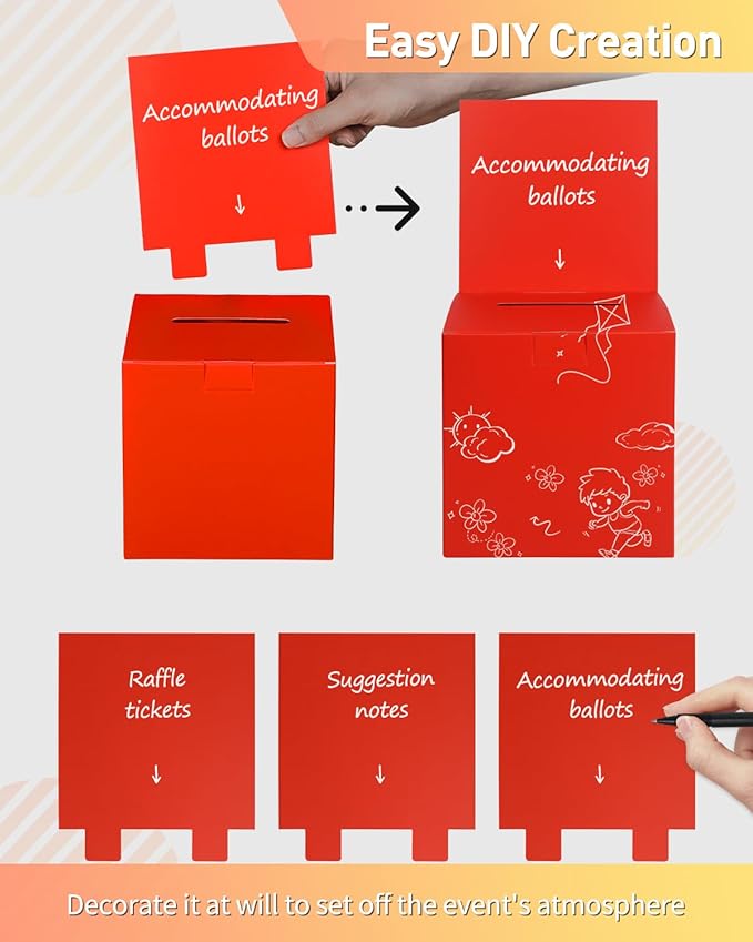 Uniclife 6 Pack Ballot Box with Slot 6" x 6" x 6" Suggestion Box Raffle Boxes Donation Boxes for Fundraising Red Cardboard Boxes with Removable Header for Business Voting Collecting Card Contest