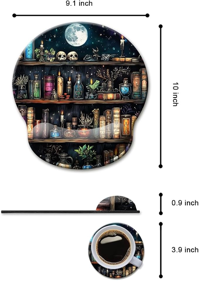 HOPONY Mouse Pad with Wrist Rest,Ergonomic Mouse Pads Wrist Support for Desk,Large Mousepad for Wireless Mouse Gaming Laptop Work Home Desk Accessories Office Supplies Decor,9 x 10 in,Book Moon