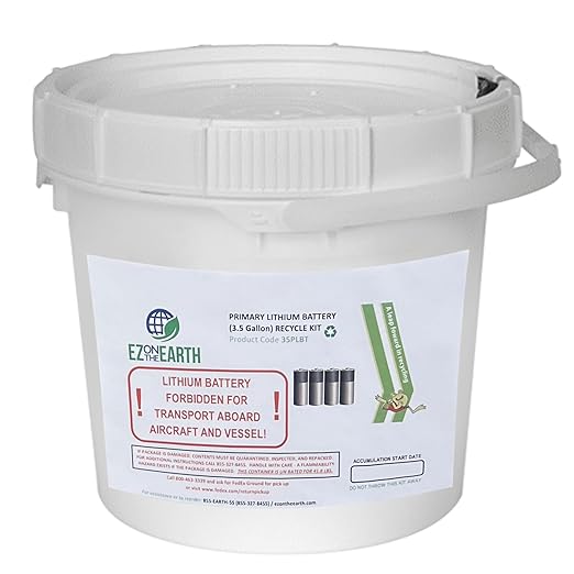 Primary Lithium Battery Recycling Container – 3.5 Gallon, Battery Disposal Bin with Lid That Holds up to 41.8 lbs Batteries - Recycling Pail with Cardboard Box