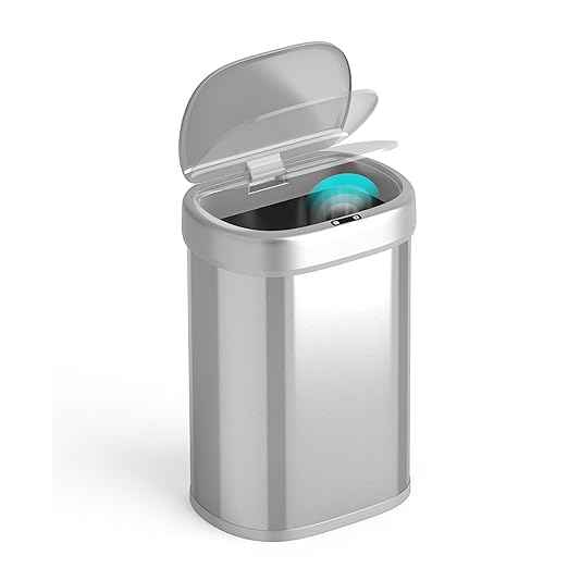 Ninestars 21 Gallons Automatic Touchless Kitchen Trash Can with Lid, Motion Sensor Trash Can for Kitchen, Living Room, Office, 80 Liter Stainless Steel Garbage Bin (21 Gallon Oval)