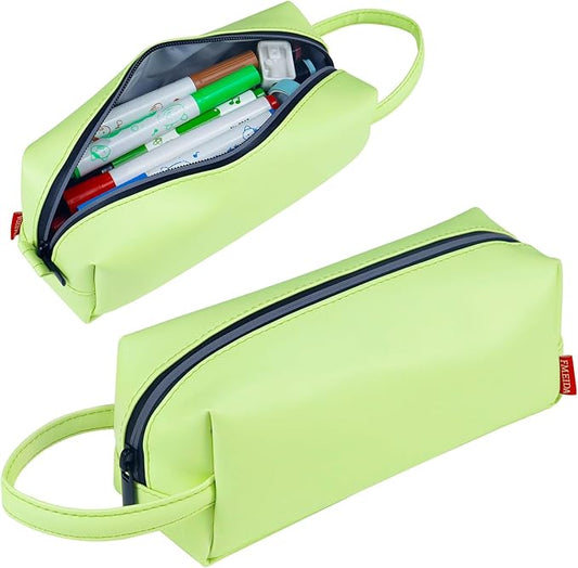 Fmeida Pencil Case Pencil Bag Green Pencil Pouch PU Leather Pen Case Pen Holder Stationery Organizer Pouch Zipper Bag for Pencils Pens Markers Makeups