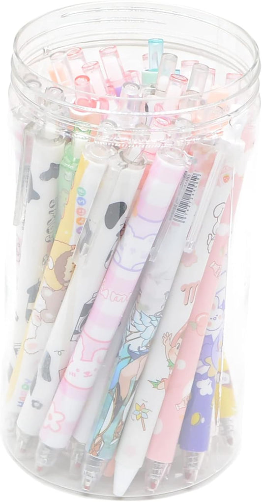 YIKANGHENG 30 Pcs Fine Point Cute Pens With a Pen Holder, 0.5mm 30 Different Random Styles Black Ink Kawaii Gel Pens for Office, Study, Gift and Home Supplies (30)