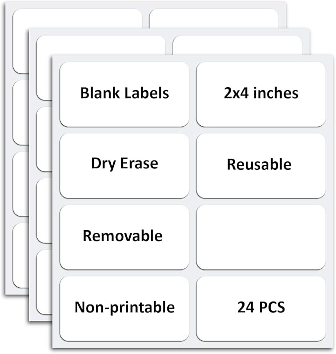 SVNOOC Multi-Use Removable Dry Erase Labels Stickers, White, Reusable Sticky Notes (2x4 inches) (2 * 4 inches White)