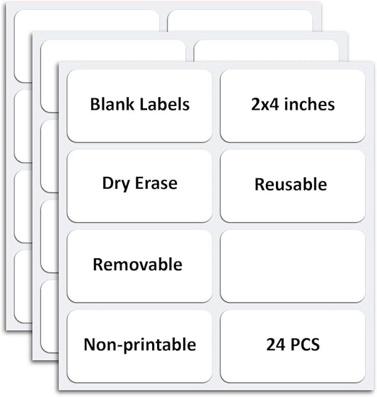 SVNOOC Multi-Use Removable Dry Erase Labels Stickers, White, Reusable Sticky Notes (2x4 inches) (2 * 4 inches White)
