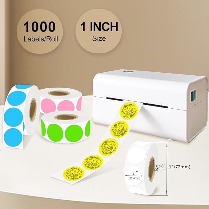 1 Inch Round Removable Thermal Sticker Labels, Color Dot Stickers, Waterproof Color Coding Sticker for Thermal Printers, Office, Retail, Home and Warehouse Organization(10 Color, 10000 Pcs)