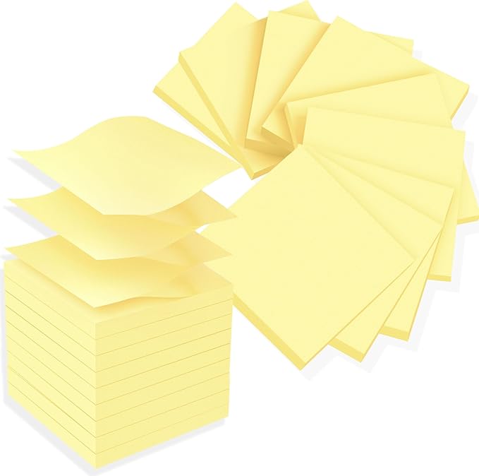 (18 Pads) Pop Up Sticky Notes 3x3 Refills, Yellow Strong Adhesive Post, Suitable for Home, Office, School, Clean Removal