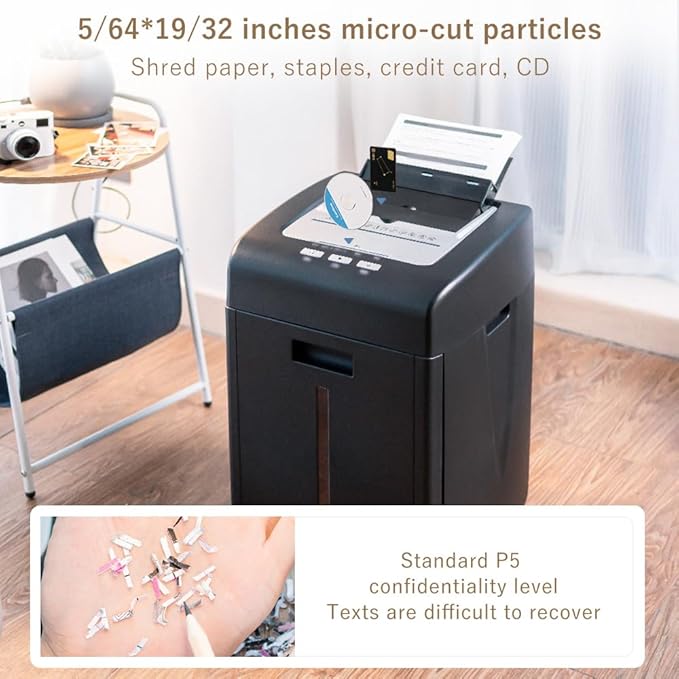 Commercial Autofeed Paper Shredder: 200 Sheets P-5 Micro Cut Shreds CDs/Cards/Staples 60-Min Continuous Run Anti-Jam 9.3 Gal Bin Quiet Heavy Duty for Home Office School Business - Black