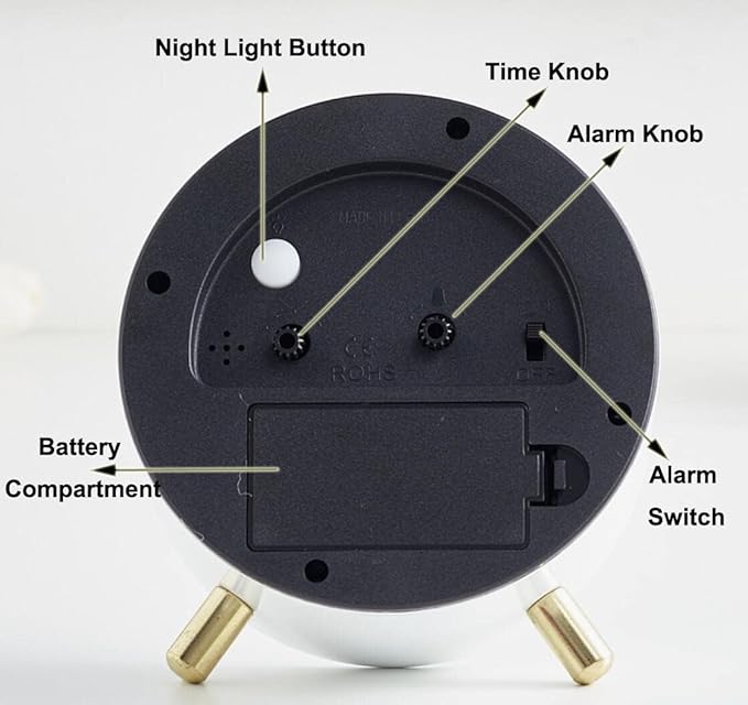 SHISEDECO Alarm Clock with Backlight, 4.5 inches Bedside Analog Non-Ticking Silent Small Deskclock with Arabic Numerals, Battery Operated Round Tableclock for Living Room, Bedroom (Grey Clock)