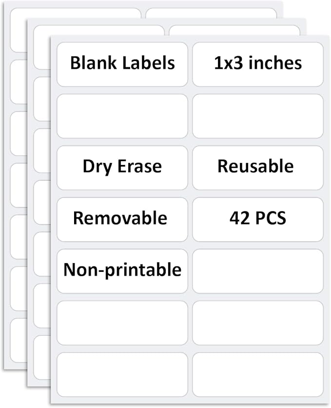 SVNOOC Multi-Use Label Stickers Small Sticky Notes, White Reusable Dry Erase Labels for Kids School Office Home Kitchen All Purpose Use Tags 42PCS (1x3 inches)