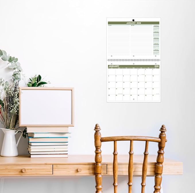 Calendar 2026 for 3 Ring Binder - Calendar 2026 from January 2026 - December 2026, 12 Months Calendar with Premium Paper, 3-Hole Wall Calendar, 8.5" x 11", Green